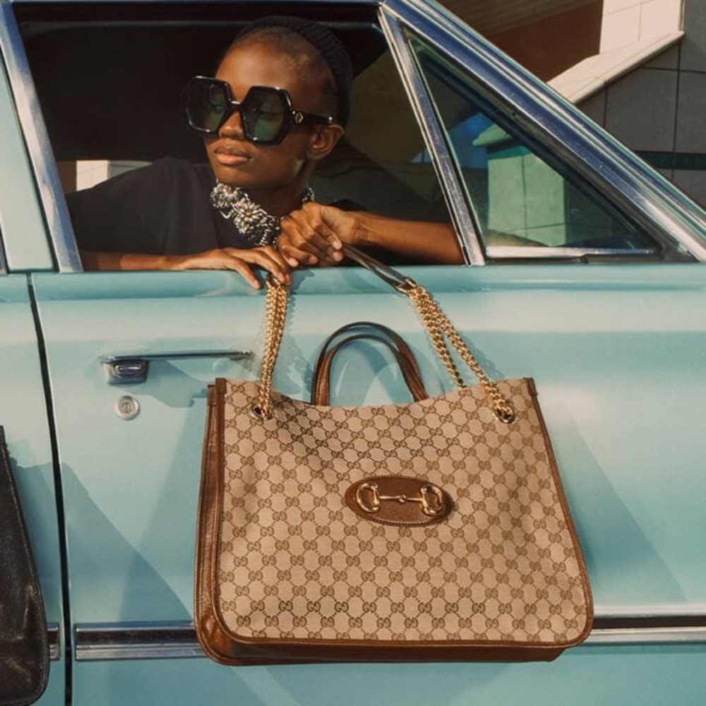 Gucci horsebit 1955 medium tote bag in original GG brown